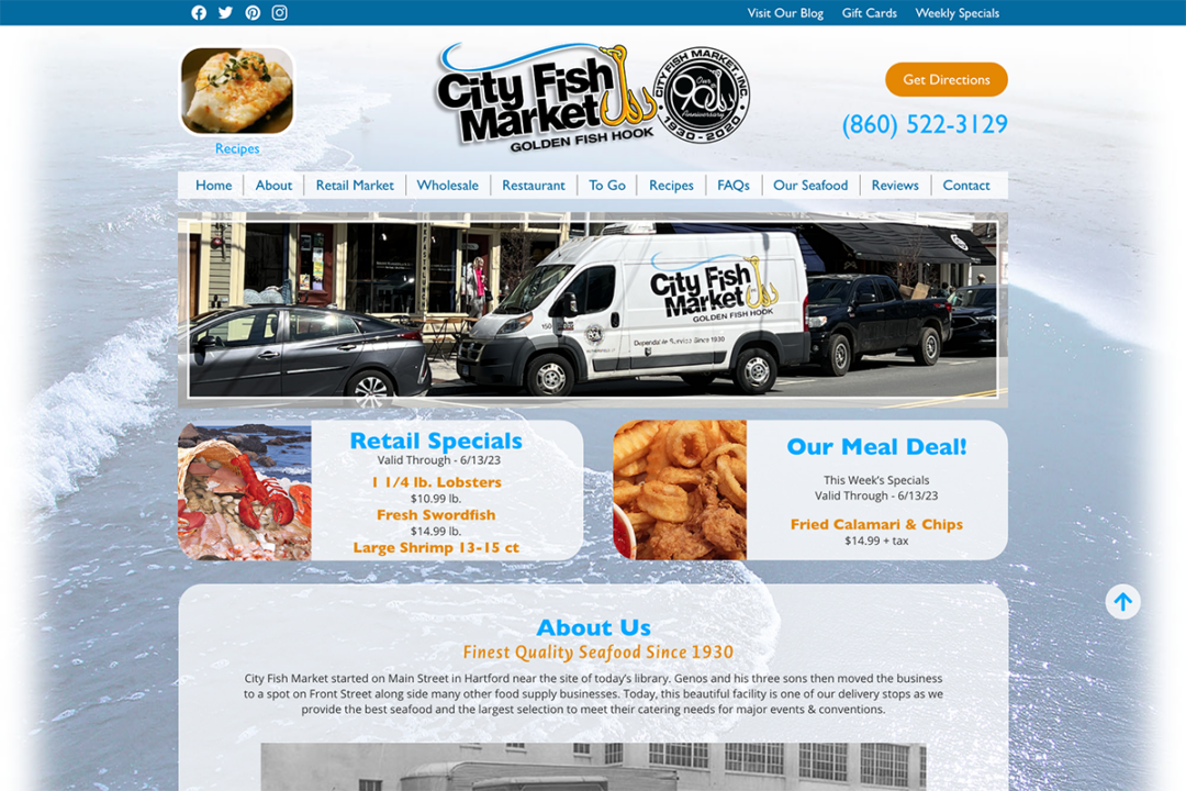 City Fish Market
Wethersfield CT Custom web design in Pittsburgh PA, Lakeland FL, and more